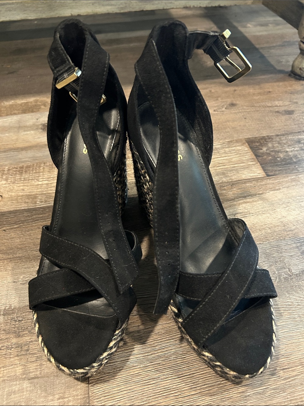 Express Black Suede Espadrille Wedge Sandals
